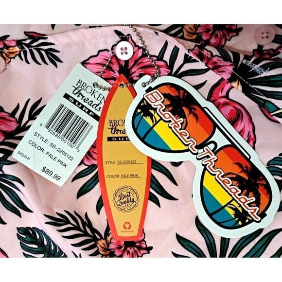 Broken Threads Addicted To Summer XL Multicolor Flamingo Print Aloha Shirt - Picture 4 of 8